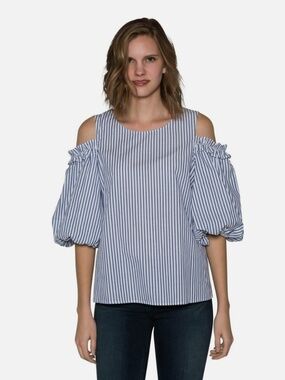 Velvet by Graham & Spencer Bruna Striped Cold Shoulder Puff Sleeve Top Blouse XS